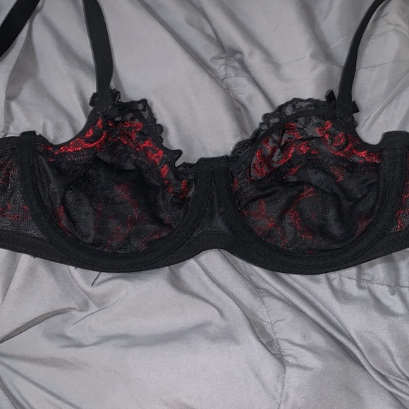 34D | Felina Underwire Push-Up Black & Red Lace Unlined Sexy Bra - Picture 4 of 5